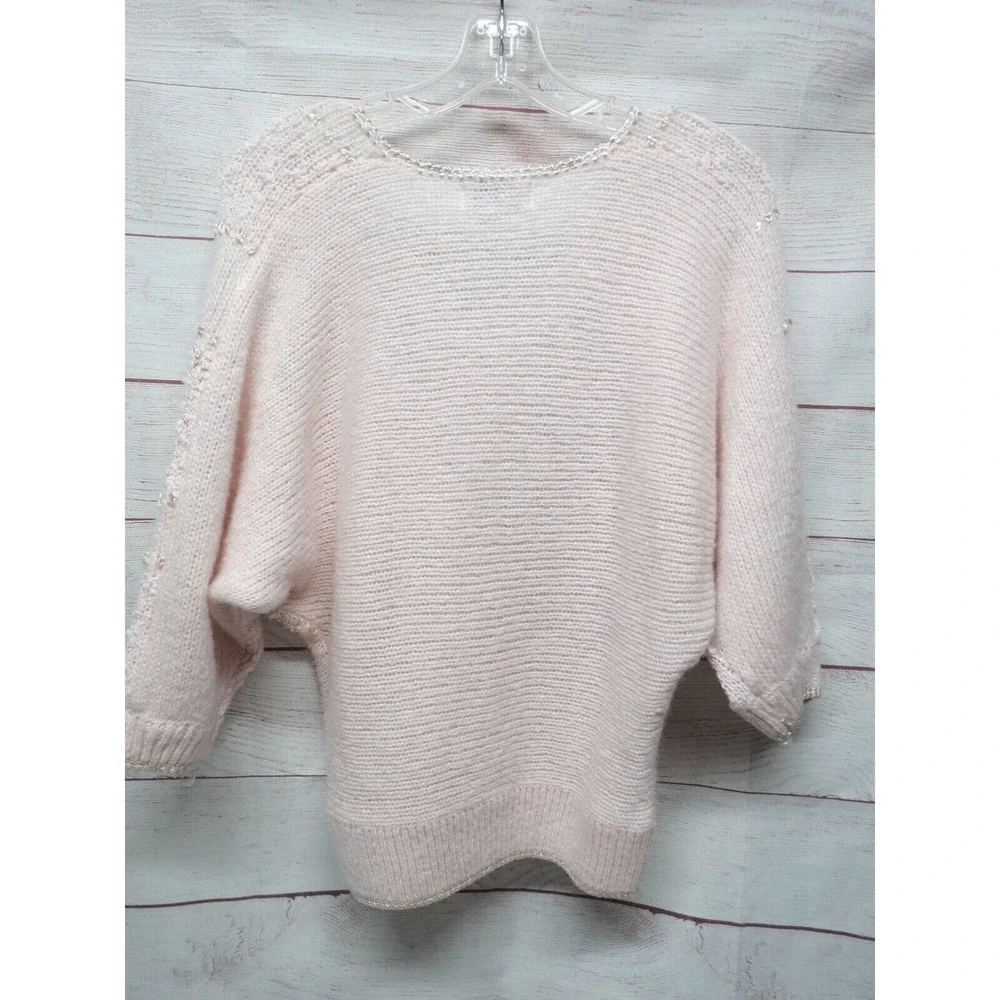 Vintage Light Pink Dolman Sleeve Textured Sweater V-Neck Size Medium